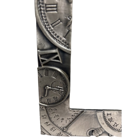 Steampunk Clock Photo Frame Silver Tone Roman Numeral Gear Desk Art - Picture 2 of 11